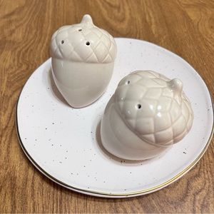 Vintage Acorn Cream Ceramic Minimalist salt and Pepper set